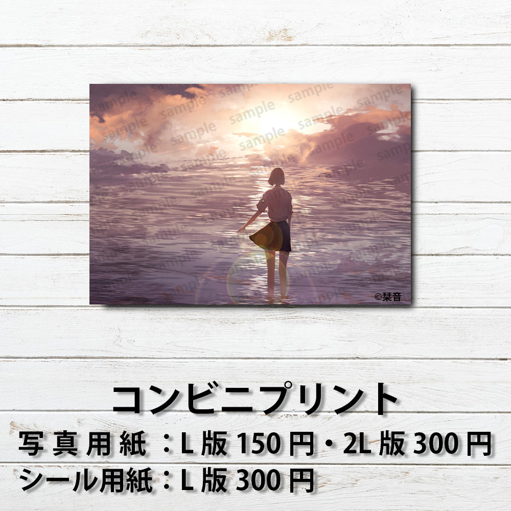 ネップリ イラスト エモい 可愛い女の子 かわいい シール ステッカー ノスタルジック おしゃれ 個性的 風景 景色 綺麗 美しい JK 女子高校生 セーラー服 ボブヘア 生足 ネットプリント コンビニプリント おすすめ 人気 イラストレーター 絵師 クリエイター グッズ ローソン ファミマ タイトル:誰そ彼 作:栞音