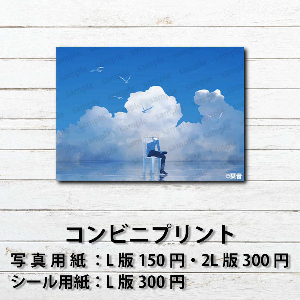 ネップリ イラスト 男子 男性 かっこいい イケメン おしゃれ エモい 金髪 少年 メンズ シール ステッカー 風景 綺麗 美しい 景色 個性的 おすすめ コンビニプリント ネットプリント 人気 イラストレーター クリエイター 絵師 グッズ ローソン ファミマ タイトル:思考停止 作:栞音