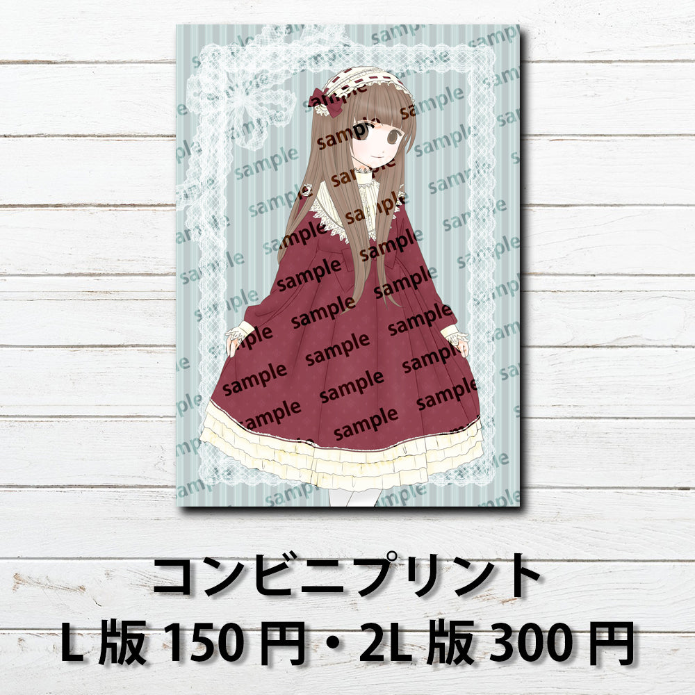 ネップリ イラスト 可愛い女の子 おしゃれ服 エモい クラシカル ドレス ワンピース コンビニプリント ネットプリント 個性的 おすすめ 人気 イラストレーター 絵師 クリエイター グッズ ローソン ファミマ タイトル:Hanami PART1 作:Hanami