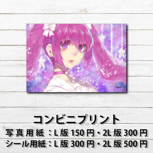 ネップリ　イラスト　可愛い女の子　おしゃれ服　エモい　病みかわいい　ピンク髪　ツインテール　ピアス　ネットプリント　コンビニプリント　個性的　おすすめ　人気　イラストレーター　クリエイター　絵師　グッズ　ローソン　ファミマ　タイトル：冬城ゆうPART2　作：冬城ゆう