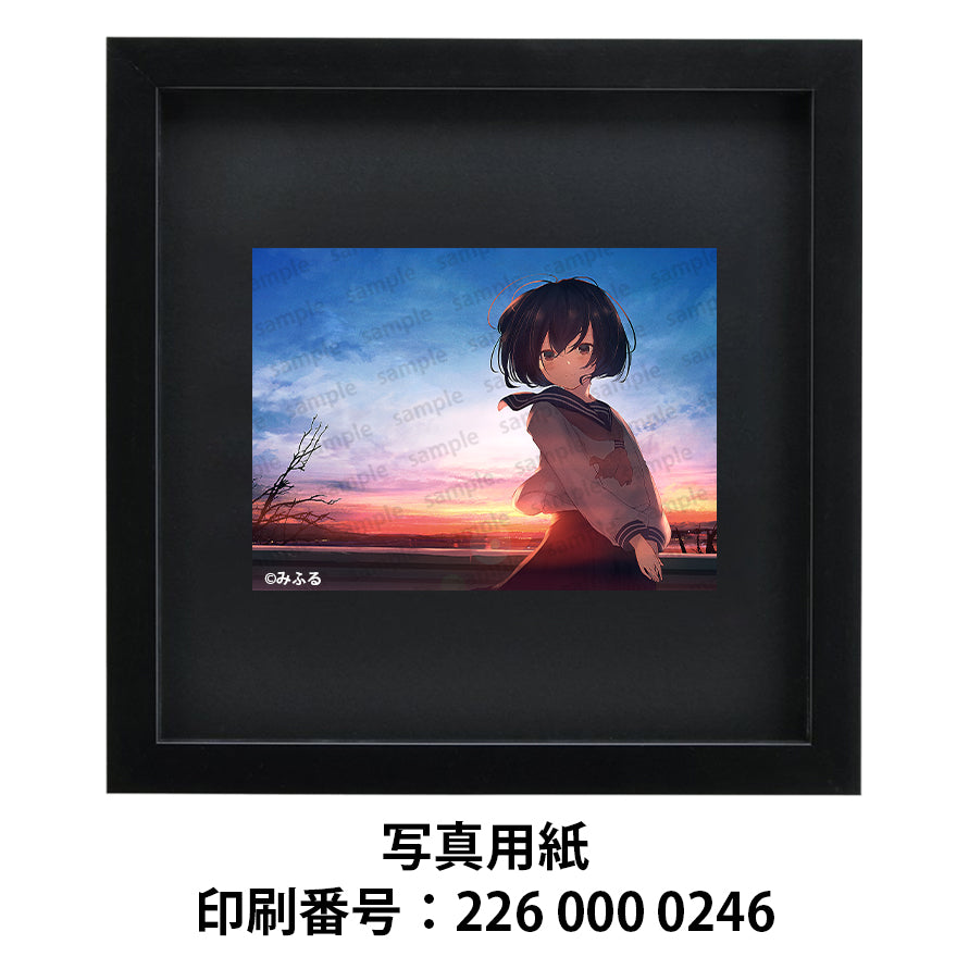 ネップリ　イラスト　エモい　可愛い女の子　かわいい　シール　ステッカー　ノスタルジック　おしゃれ　個性的　風景　景色　綺麗　美しい　ノスタルジック　JK　女子高校生　セーラー服　黒髪　ボブヘア　ショートカット　ネットプリント　コンビニプリント　おすすめ　人気　イラストレーター　絵師　クリエイター　グッズ　ローソン　ファミマ　タイトル：またね　作：みふる