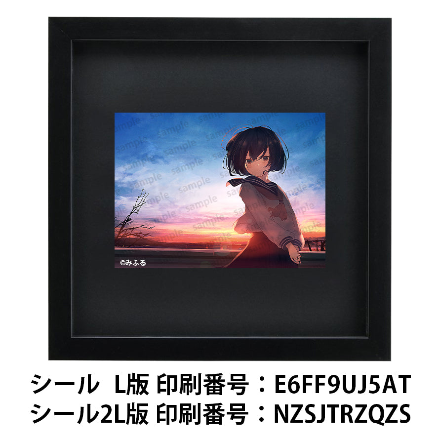 ネップリ　イラスト　エモい　可愛い女の子　かわいい　シール　ステッカー　ノスタルジック　おしゃれ　個性的　風景　景色　綺麗　美しい　ノスタルジック　JK　女子高校生　セーラー服　黒髪　ボブヘア　ショートカット　ネットプリント　コンビニプリント　おすすめ　人気　イラストレーター　絵師　クリエイター　グッズ　ローソン　ファミマ　タイトル：またね　作：みふる