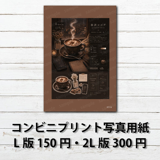 ネップリ　イラスト　おしゃれ　エモい　喫茶店　タイトル：感情カフェ　救済ココア　作：7.7.4（ナナシ）