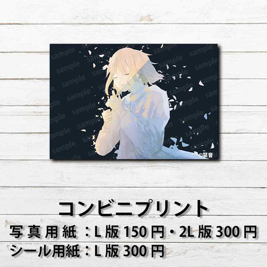 ネップリ　イラスト　エモい　可愛い女の子　かわいい　シール　ステッカー　おしゃれ　個性的　ワンピース　銀髪　白髪　ショートカット　ボブヘア　ネットプリント　コンビニプリント　おすすめ　人気　イラストレーター　絵師　クリエイター　グッズ　ローソン　ファミマ　タイトル：叶うなら　作：栞音