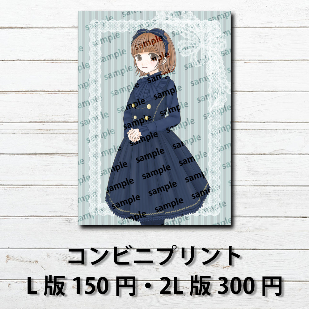 ネップリ　イラスト　可愛い女の子　おしゃれ服　エモい　クラシカル　ドレス　ワンピース　ショートカット　ボブヘア　コンビニプリント　ネットプリント　個性的　おすすめ　人気　イラストレーター　絵師　クリエイター　グッズ　ローソン　ファミマ　タイトル：Hanami PART2　作：Hanami