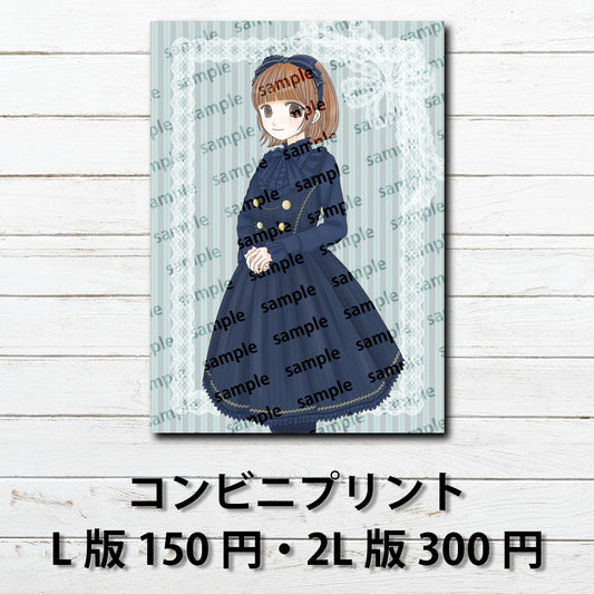 ネップリ　イラスト　可愛い女の子　おしゃれ服　エモい　クラシカル　ドレス　ワンピース　ショートカット　ボブヘア　コンビニプリント　ネットプリント　個性的　おすすめ　人気　イラストレーター　絵師　クリエイター　グッズ　ローソン　ファミマ　タイトル：Hanami PART2　作：Hanami
