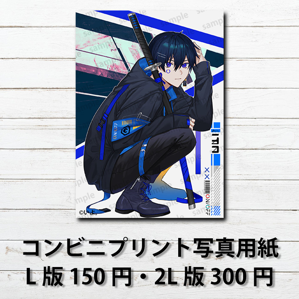 ネップリ　イラスト　男性　男の子　かっこいい　カッコイイ　イケメン　クール　おしゃれ　エモい　黒髪　ネットプリント　おすすめ　人気　イラストレーター　クリエイター　絵師　グッズ　ローソン　ファミマ　タイトル：BLUE　作：IYSK。