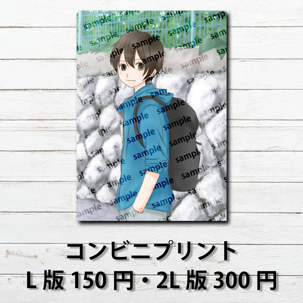 ネップリ　イラスト　男の子　かわいい　おしゃれ　イケメン　かっこいい　黒髪　少年　パーカー　フード　ショタ　個性的　おすすめ　人気　ネットプリント　イラストレーター　絵師　クリエイター　グッズ　ローソン　ファミマ　タイトル：Hanami PART5　作：Hanami