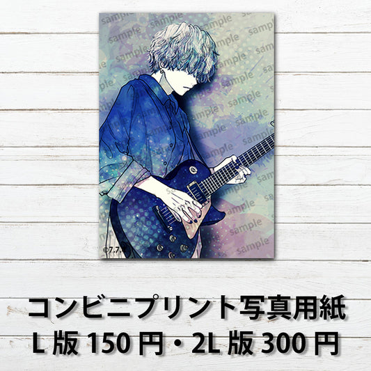 ネップリ　イラスト　おしゃれ　男性　かっこいい　イケメン　銀髪　人気　イラストレーター　ネットプリント　タイトル：ギター　作：7.7.4（ナナシ）